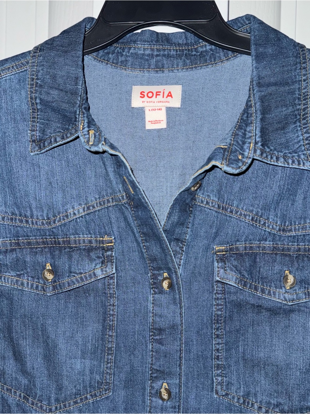 Sofia by Sofia Vergara Women's L Denim Boyfriend Shirt Oversized Long Sleeve Blu - Picture 5 of 14